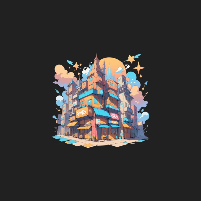 Colorful Urban Cityscape in Cartoon Style Bucket Hat