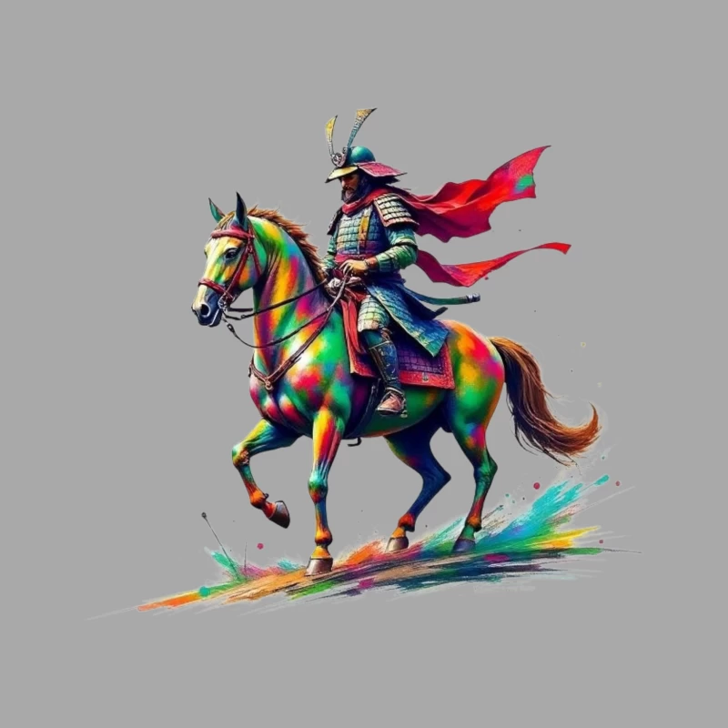 Colorful Samurai Warrior on Horse Male Pullover Hoodie