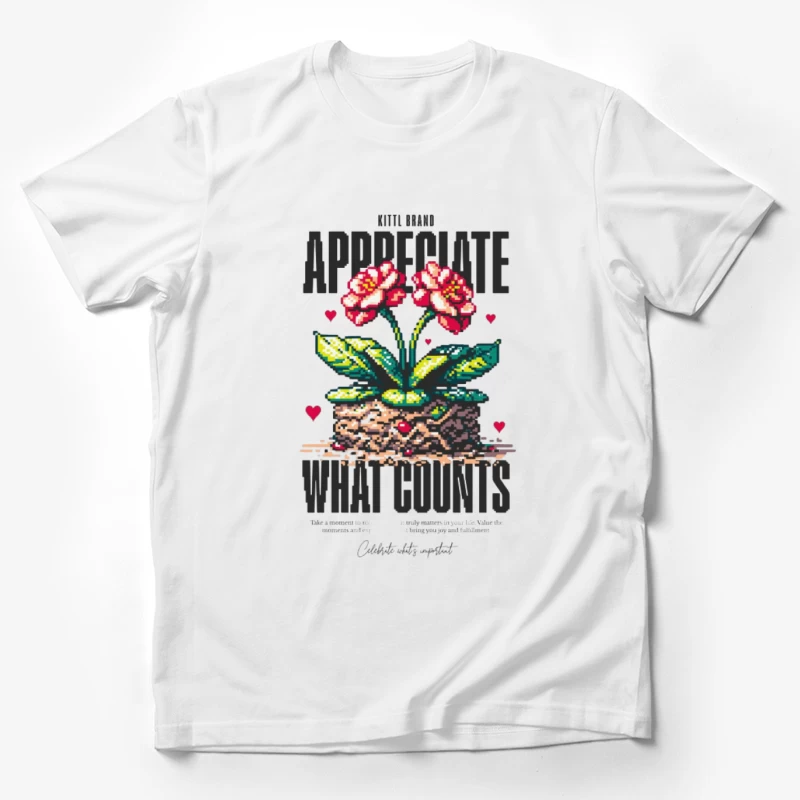 Art Pixel de Fleurs avec Message Inspirant Homme T-Shirt