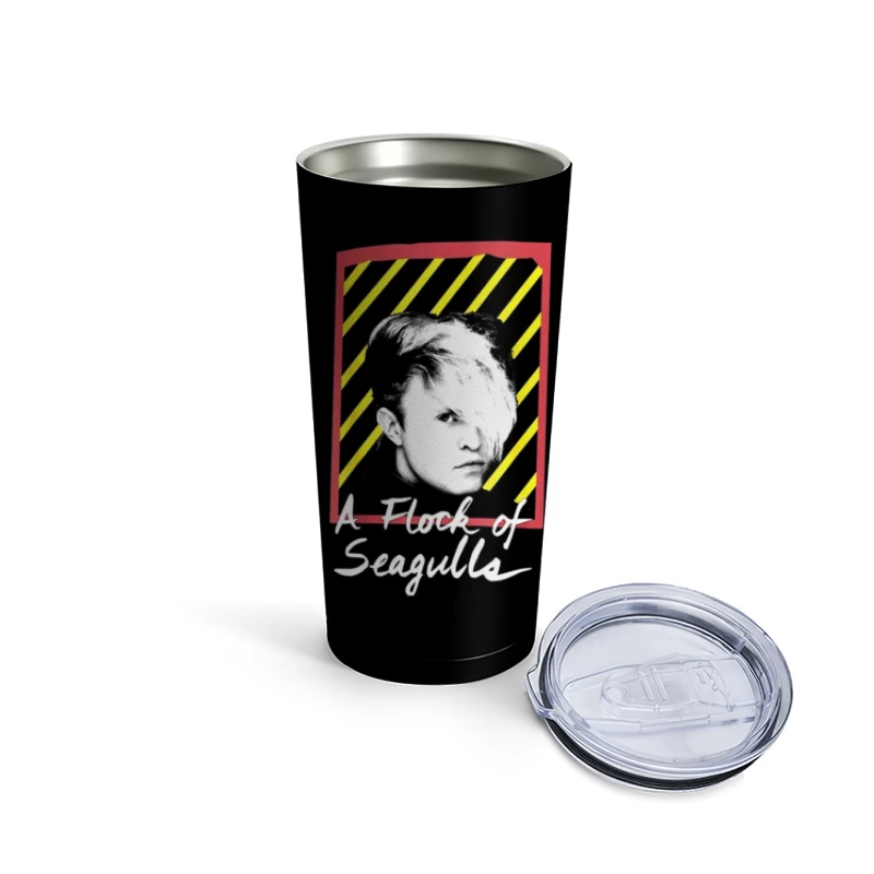 New Wave 80s Album Art with Striped Background Travel Mug