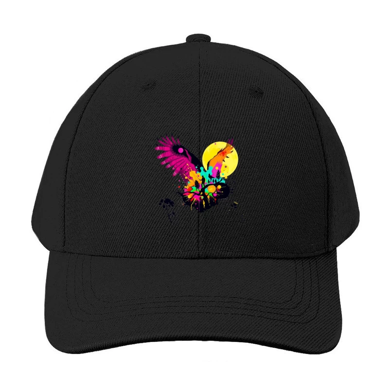 Vibrant Abstract Eagle Silhouette Under Moonlight Baseball Cap