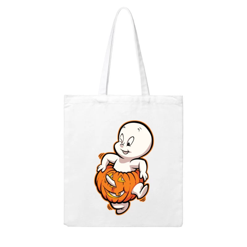 Casper the Friendly Ghost in a Pumpkin Costume Cotton Tote Bag