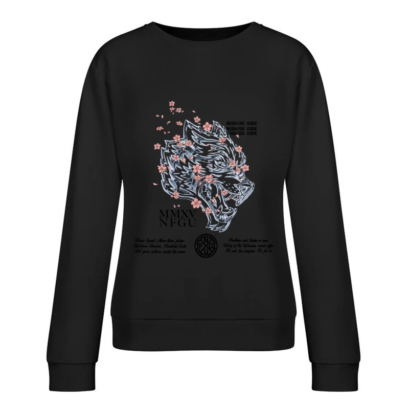 Wolfdesign mit Blüten Damen Pullover Sweatshirt