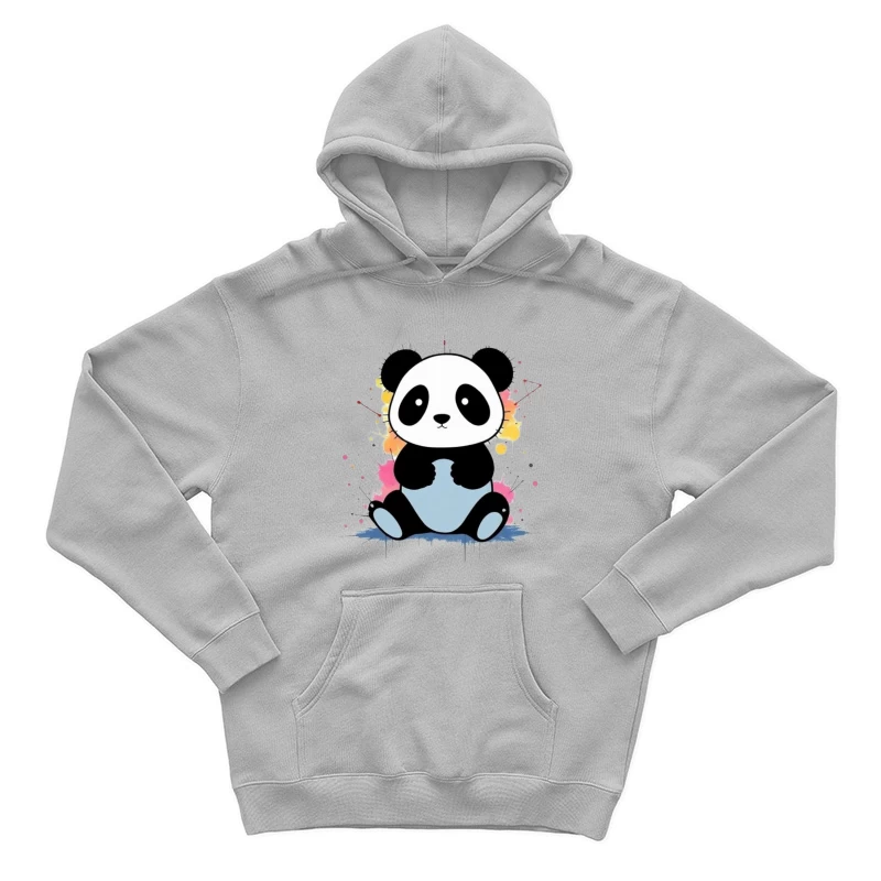 Adorable Cartoon Panda with Watercolor Splash Background Male Pullover Hoodie