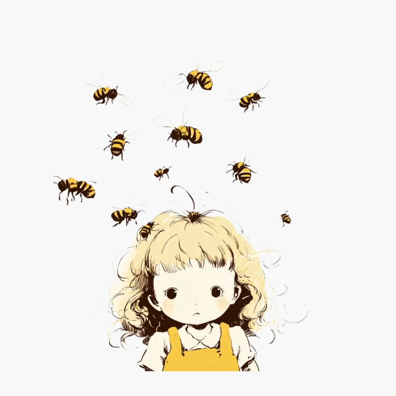 Cute Anime Girl Surrounded by Buzzing Bees Cotton Tote Bag