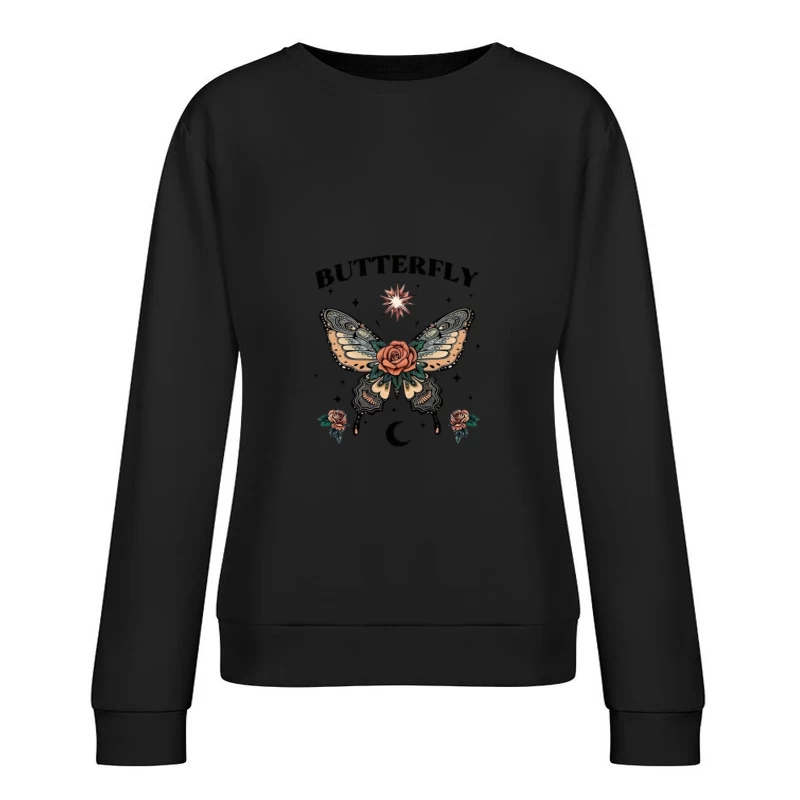 Art de papillon avec roses Femme Sweat-shirt à enfiler