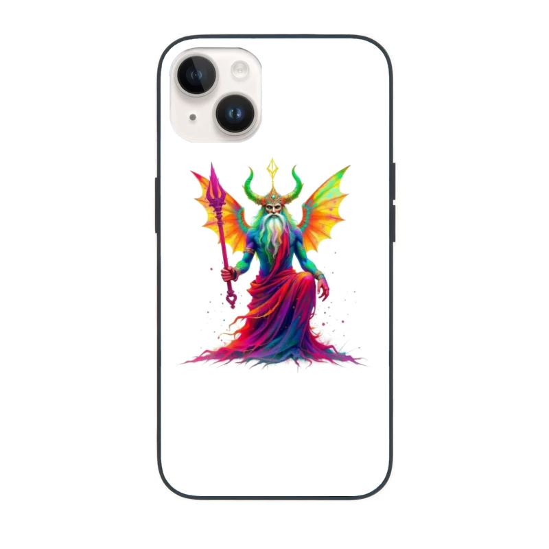 Rainbow-Hued Horned Deity with Dragon Wings iPhone Case