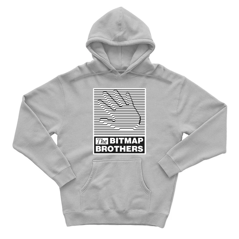 Bitmap Brothers Logo with Striped Hand Optical Illusion Male Pullover Hoodie