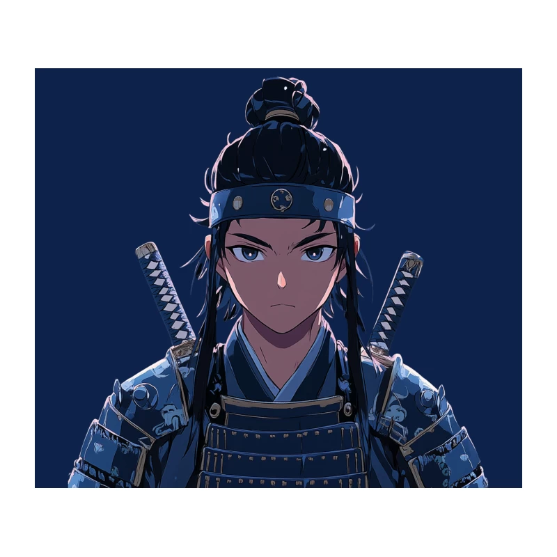 Fierce Anime Samurai in Blue Armor Tapestry