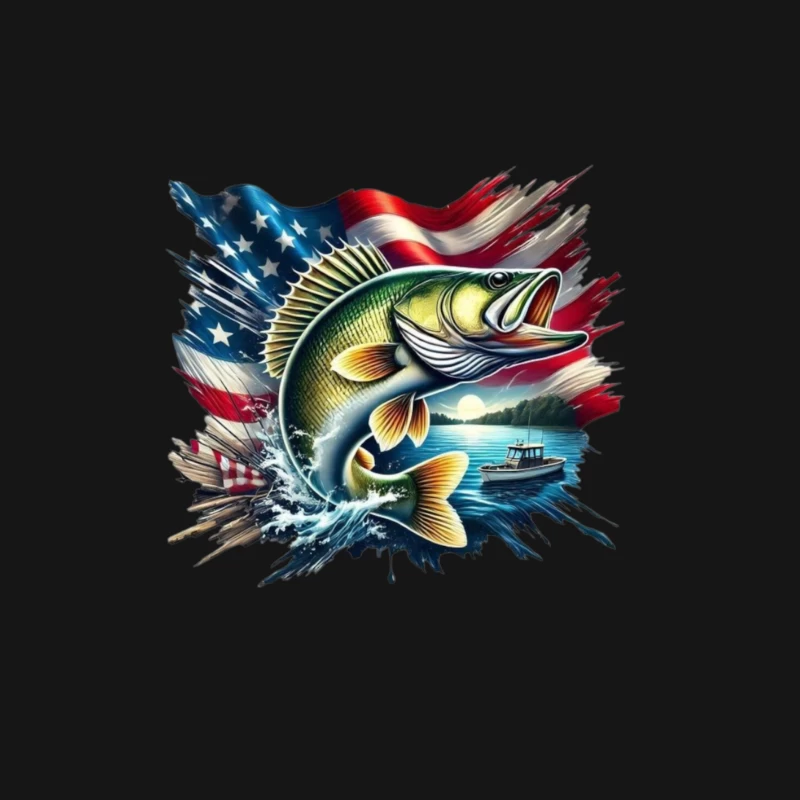 Dynamic Fish with American Flag and Scenic Background Male Long Sleeve T-Shirt