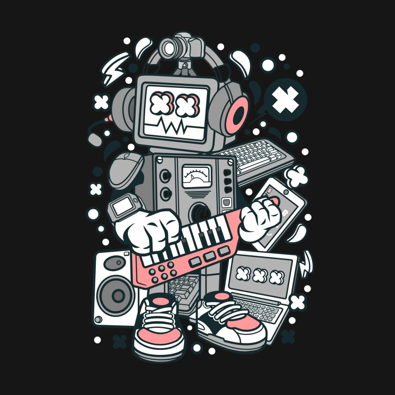 Robot musical avec gadgets de technologie Femme T-Shirt