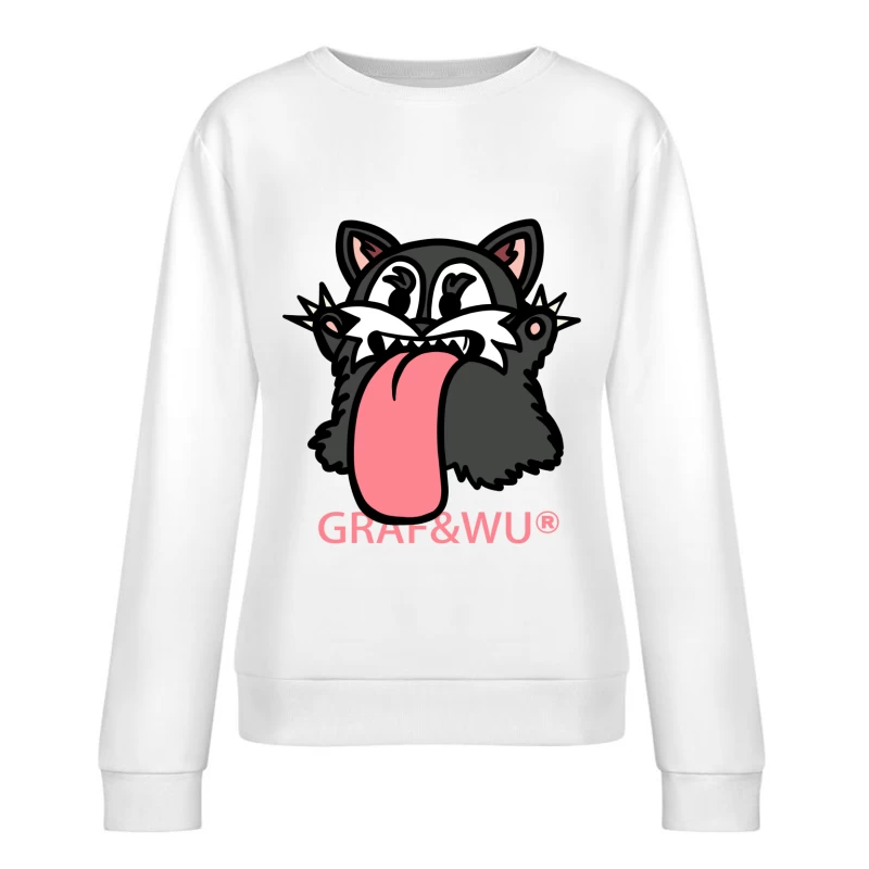 Grafisches Katzenlogo mit Zunge Damen Pullover Sweatshirt