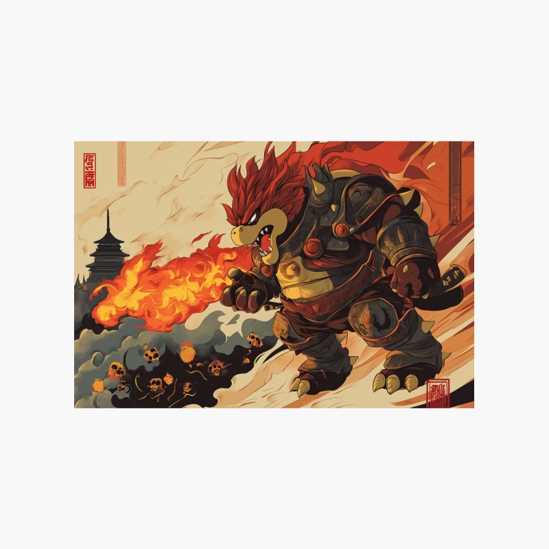 Armored Fire-Breathing Beast in Japanese Fantasy Art Cotton Tote Bag