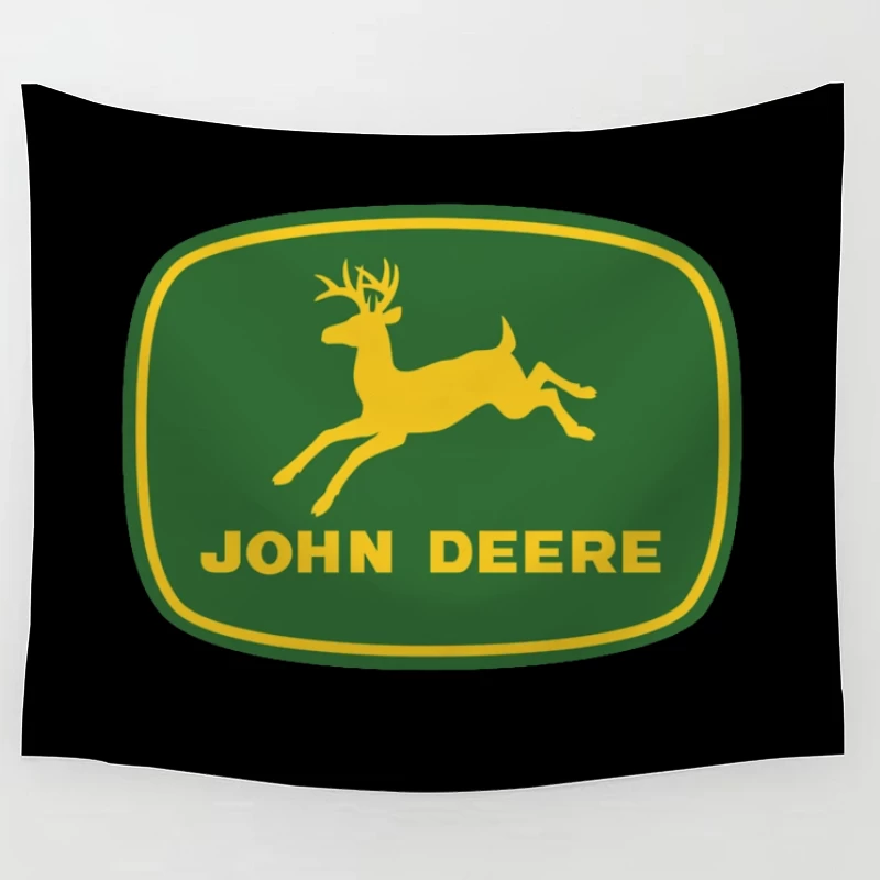 John Deere Classic Green and Yellow Logo with Leaping Deer Tapestry