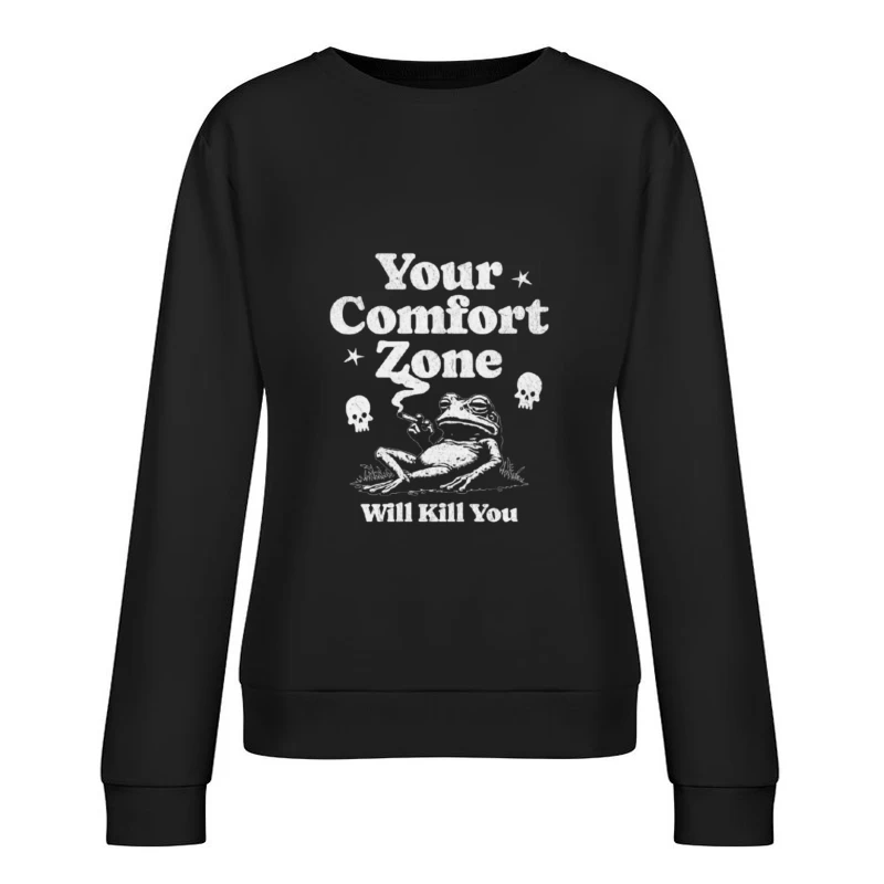 Comfort Zone Typography with Playful Dinosaur Design Female Pullover Sweatshirt