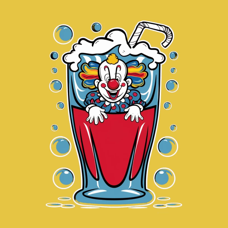 clown soda glass cartoon bubbles colorful drink illustration whimsical Female T-Shirt