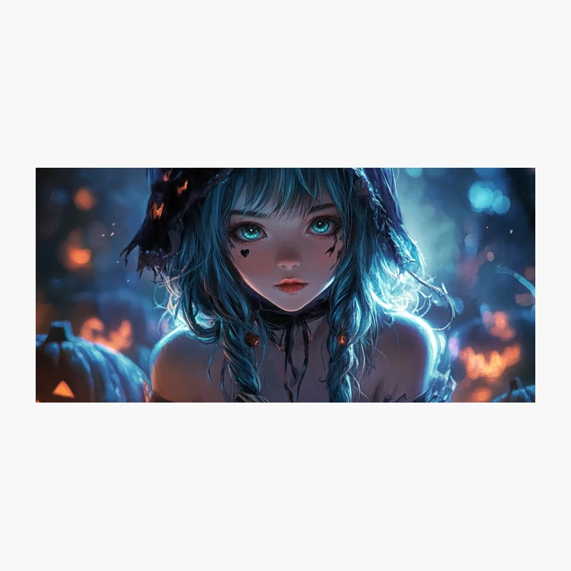 Mysterious Blue-Haired Anime Girl in Magical Halloween Fantasy Coffee Mug