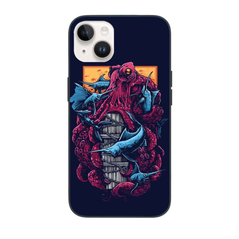 The Crimson Kraken vs. Blue Marlin iPhone Case