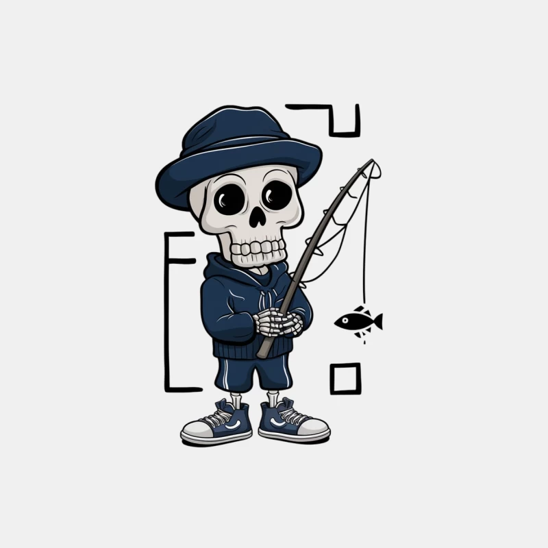 Cute Cartoon Skull Character in Blue Fishing Outfit Male Tank Top