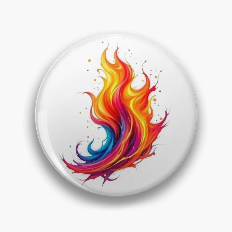 Vibrant Rainbow Flame Abstract Art Pin