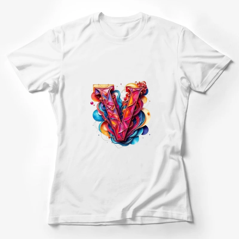 Vibrant Geometric Letter V with Abstract Swirls Female T-Shirt