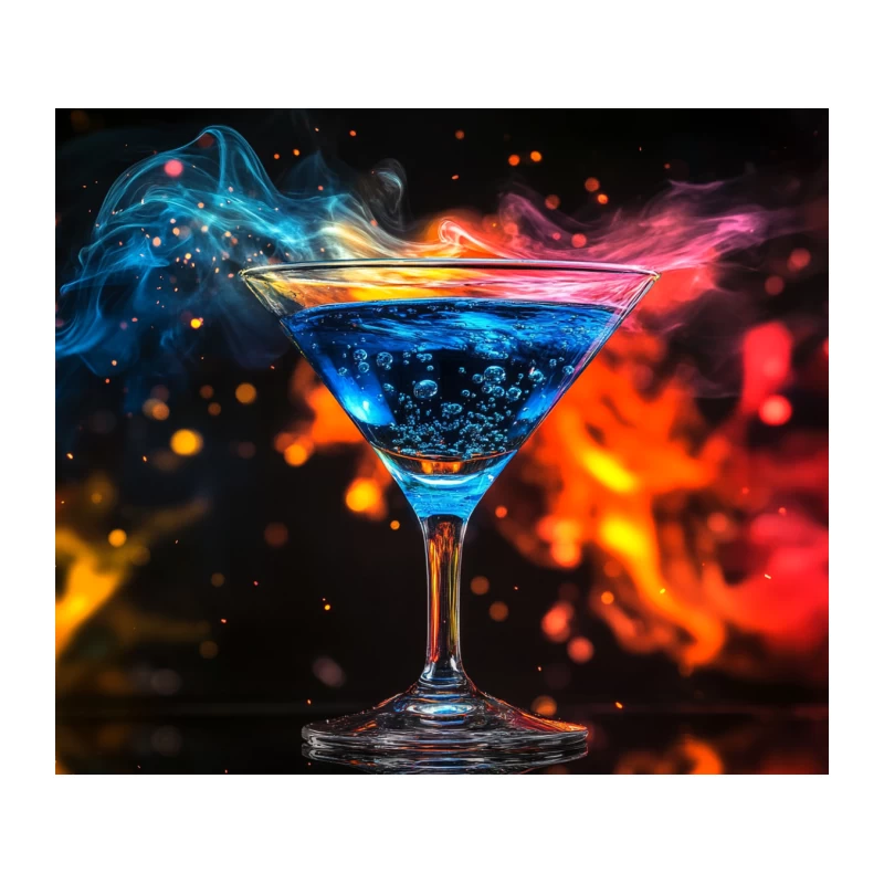 Vibrant Blue Cocktail with Colorful Smoke in Martini Glass Tapestry