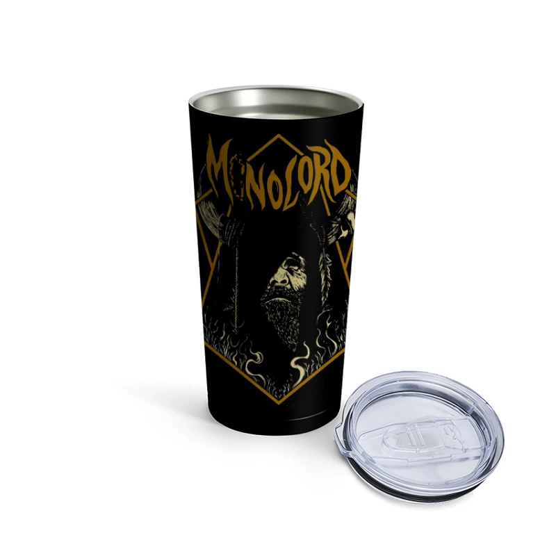 Minimalist Gold Gothic Logo with Bearded Figure Design Travel Mug