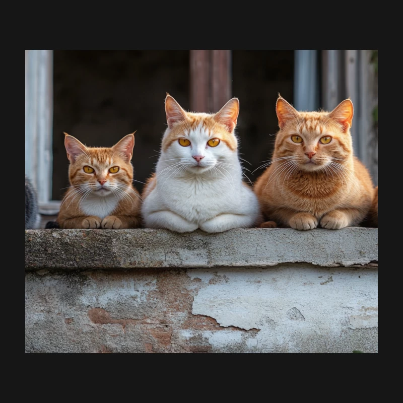 Group of Feline Friends: Cats Sitting Outdoors Mouse Pad