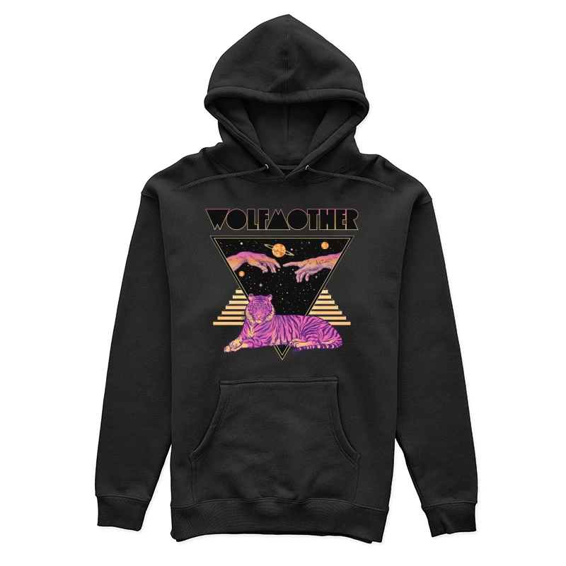 Cosmic Tiger with Mystical Hands in Retro Synthwave Style Female Pullover Hoodie