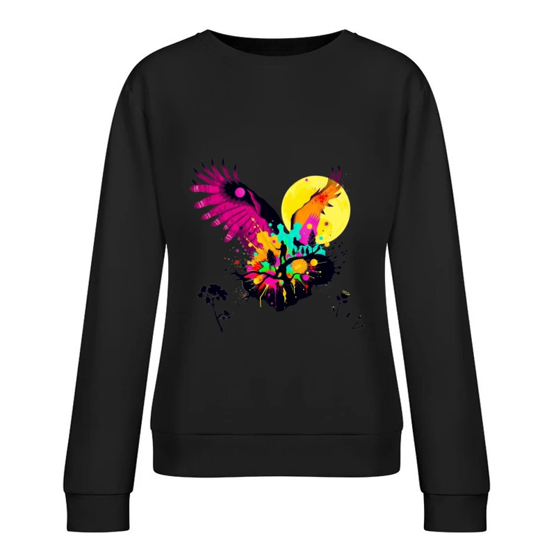 Vibrant Abstract Eagle Silhouette Under Moonlight Female Pullover Sweatshirt