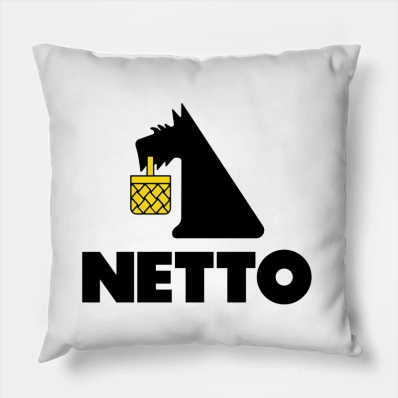 Netto Supermarket Logo with Black Dog and Yellow Basket Throw Pillow