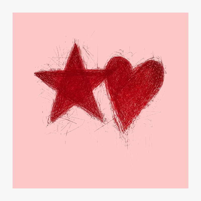 Red Star and Heart Artistic Sketch Pin