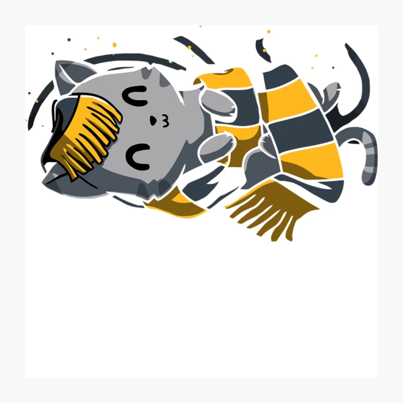 Abstract Geometric Cat with Yellow Scarf Pin