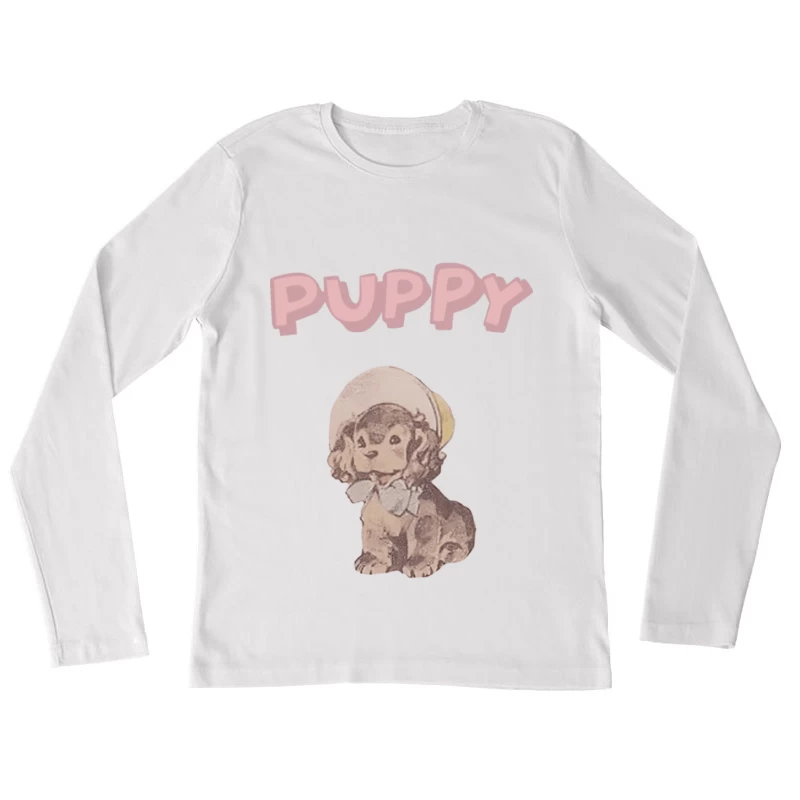 Niedlicher Welpe mit Hut Damen Langarm T-Shirt