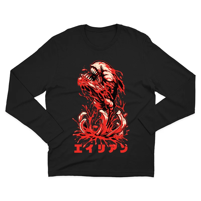 Horror Monster Illustration with Blood Male Long Sleeve T-Shirt