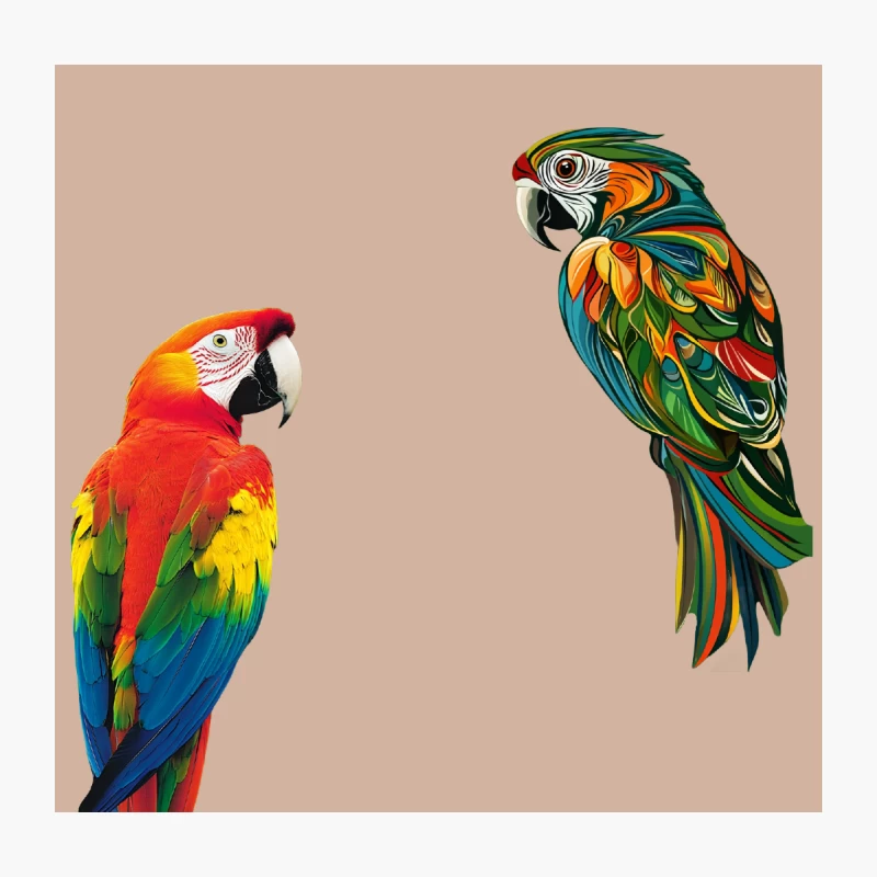 Vibrant Macaws: A Colorful Tropical Bird Illustration Throw Pillow