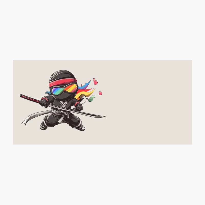 Colorful Cartoon Ninja Warrior with Rainbow Elements and Katana Coffee Mug