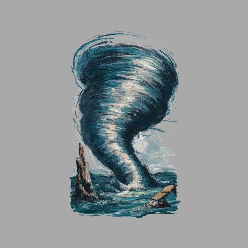 Powerful Water Spout Tornado Raging Over Stormy Sea Male Pullover Hoodie