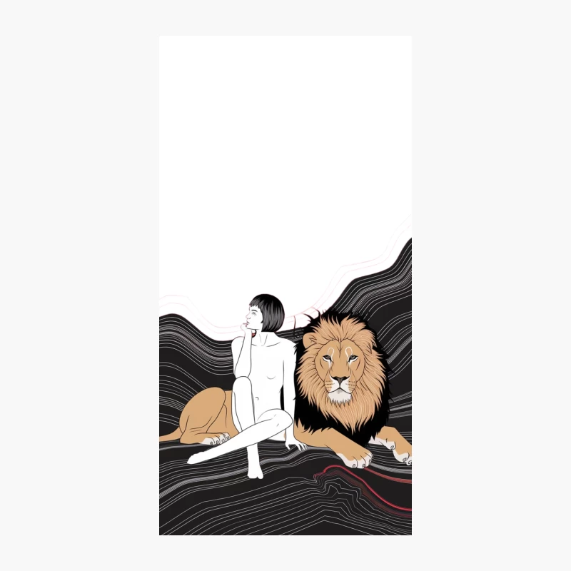 Surreal Minimalist Illustration: Woman and Lion in Black and White iPhone Case
