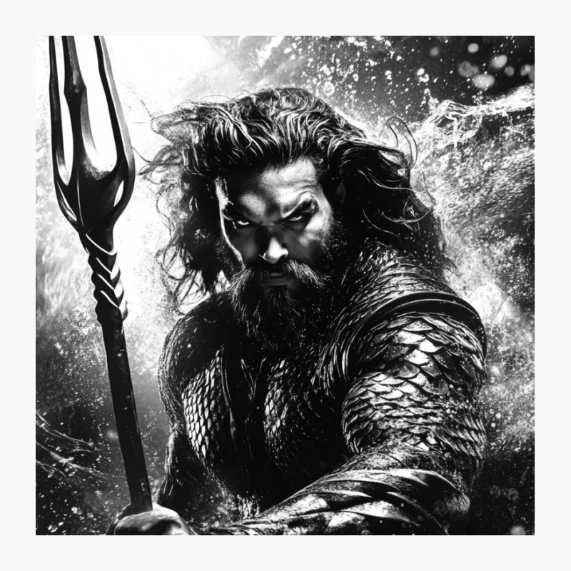 Fierce Aquatic Warrior with Trident in Monochrome Pin