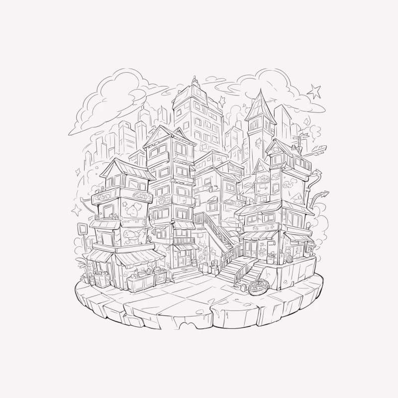 Fantasy Cityscape Illustration Female T-Shirt