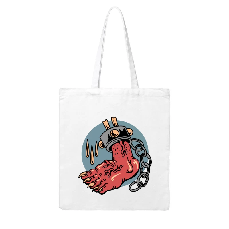 Surreal Horror Illustration of a Chain-Bound Hand Cotton Tote Bag