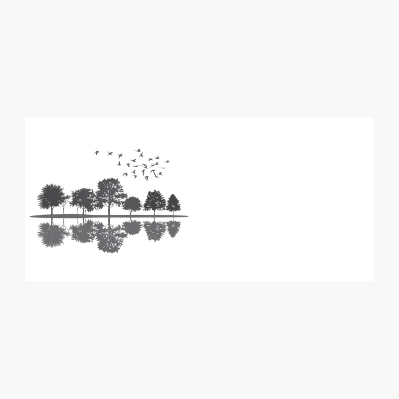 Serene Silhouette: Trees and Birds Reflected in Still Waters Coffee Mug