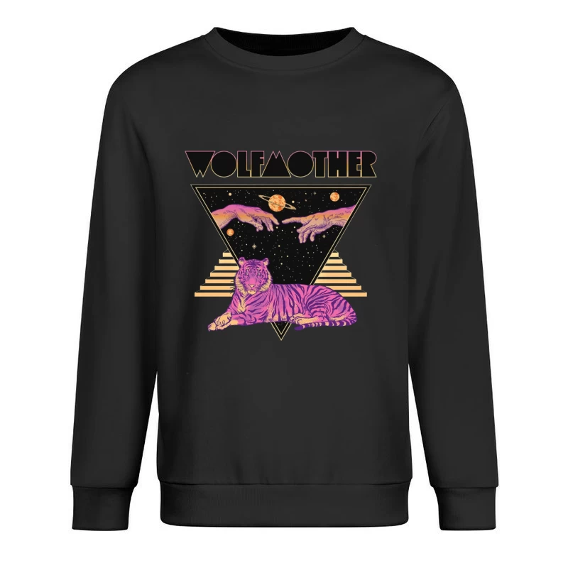 Cosmic Tiger with Mystical Hands in Retro Synthwave Style Male Pullover Sweatshirt