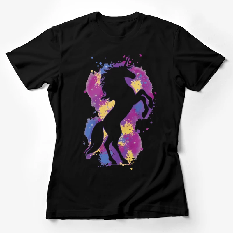 Farbiger Einhorn-Schatten mit Sternen Damen T-Shirt