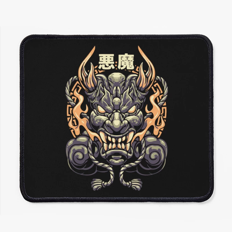 Epic Japanese Demon Mask Illustration Mouse Pad