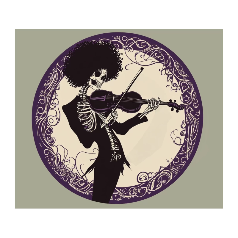 Gothic Skeleton Violinist with Afro in Ornate Circular Frame Tapestry