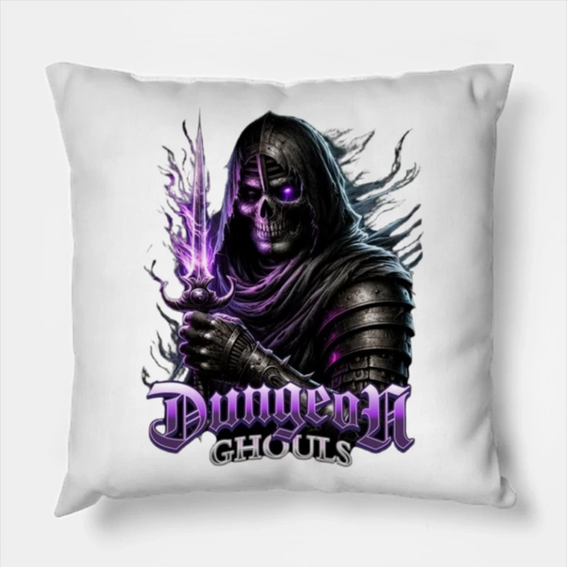 Ethereal Dark Knight with Purple Magic - Dungeon Ghouls Throw Pillow