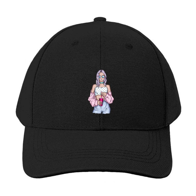 Trendy Young Woman with Drink Baseball Cap