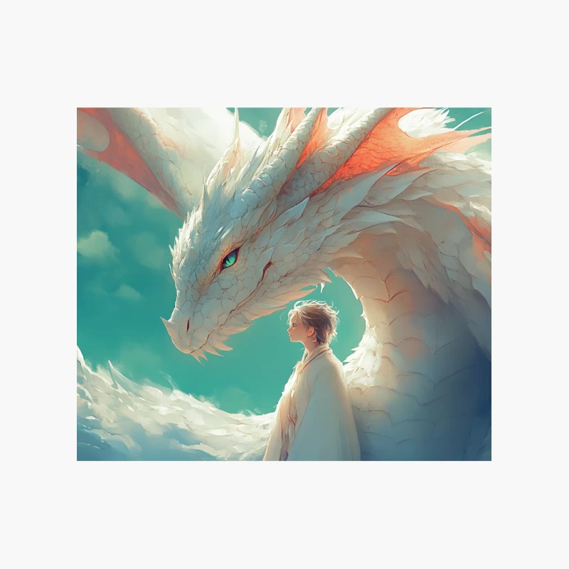 Ethereal Encounter: Boy Meets Mythical Dragon in Cloudy Realm Cotton Tote Bag